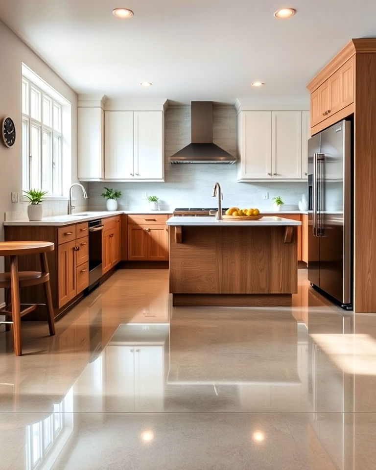 concrete kitchen floor with a high gloss finish