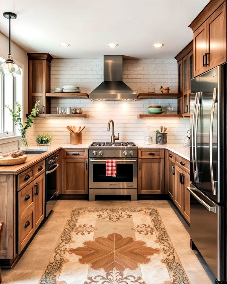 concrete kitchen floor with decorative inlays