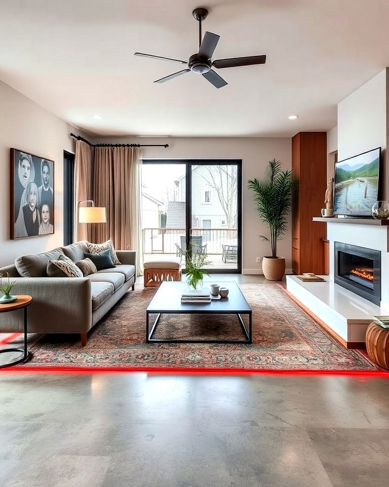 concrete living room floor with radiant heating