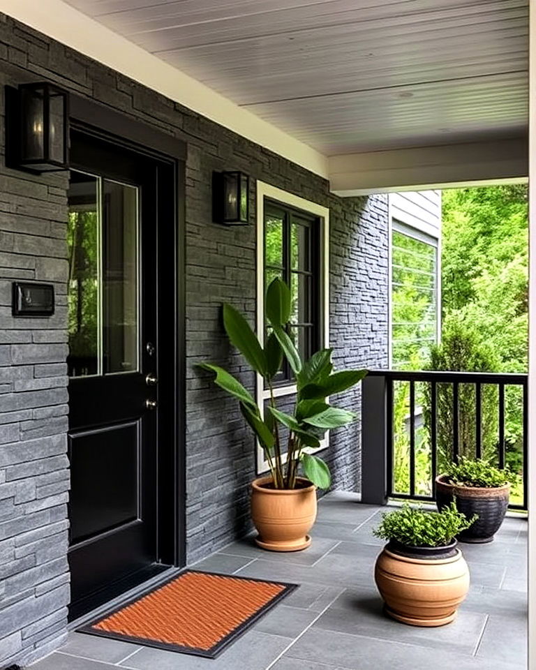 contemporary and sleek slate clad porch walls