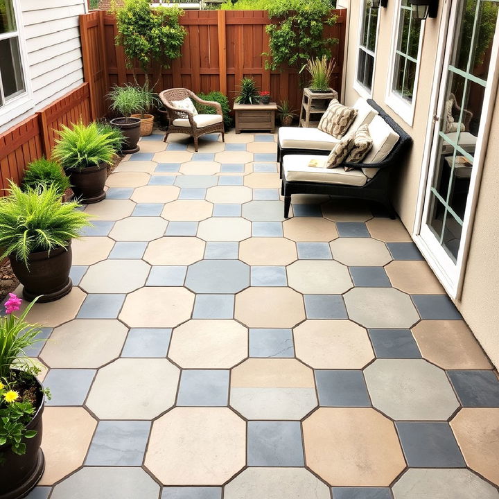 contemporary flair with hexagonal tiles patio