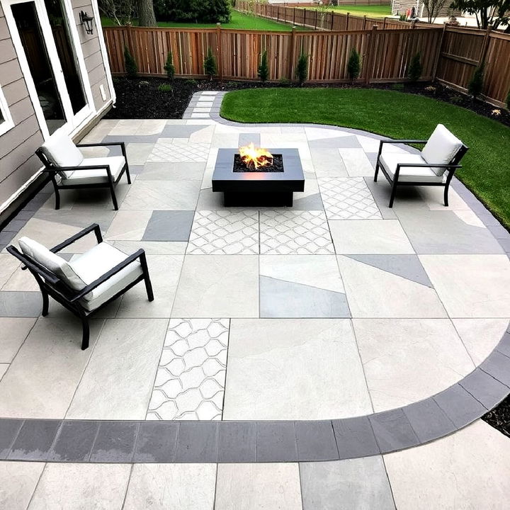 contemporary geometric concrete patio and sleek fire feature