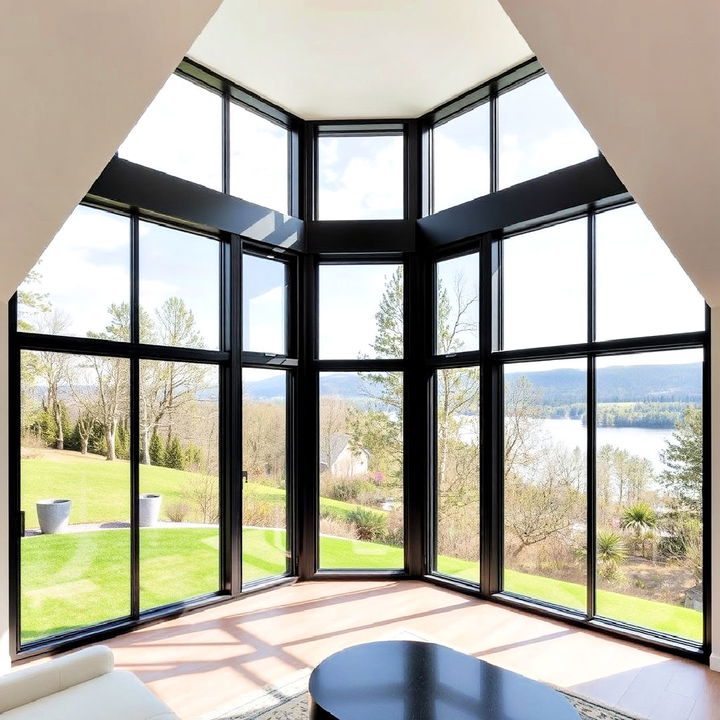 corner windows with a modern black frame design