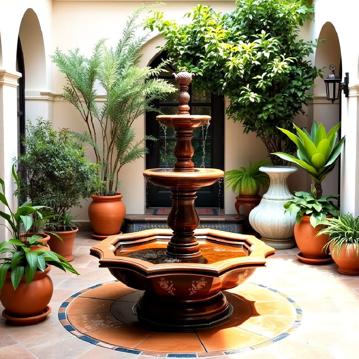 courtyard fountain for a tranquil mediterranean vibe