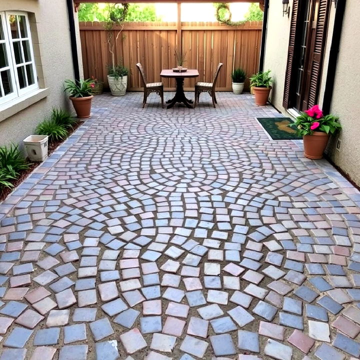 courtyard style stamped concrete cobblestone patio