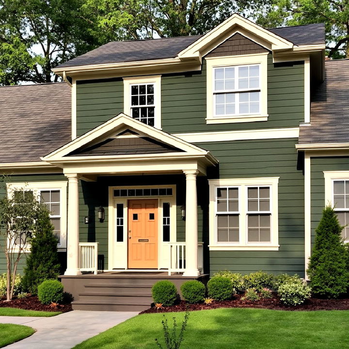 cozy dark green with light beige trim