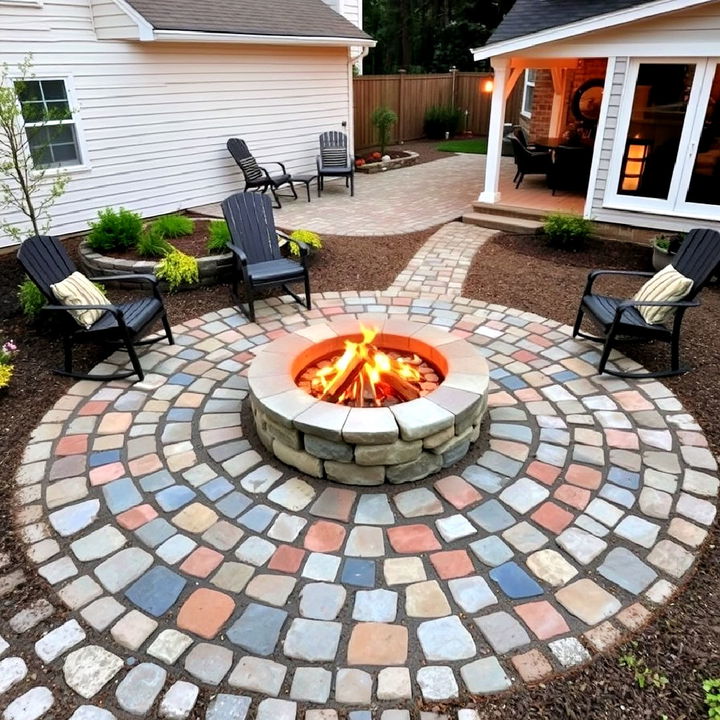 cozy fire pit area surrounded by cobblestones