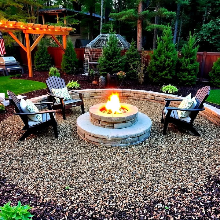 cozy fire pit patio with mulch flooring