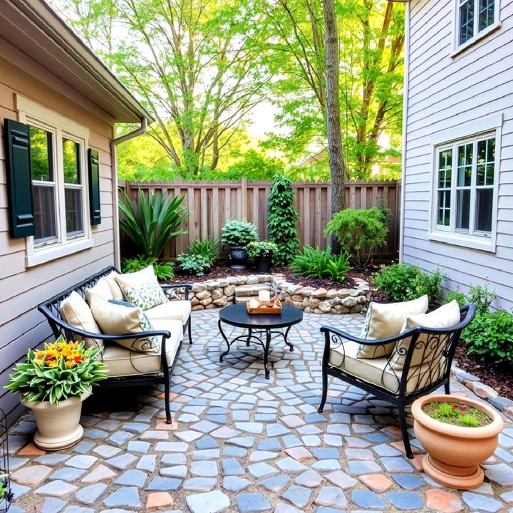 craft a serene seating area with a cobblestone patio