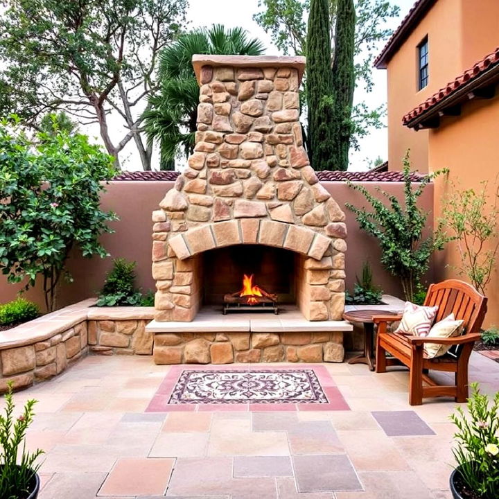 create a cozy gathering space with a courtyard fireplace