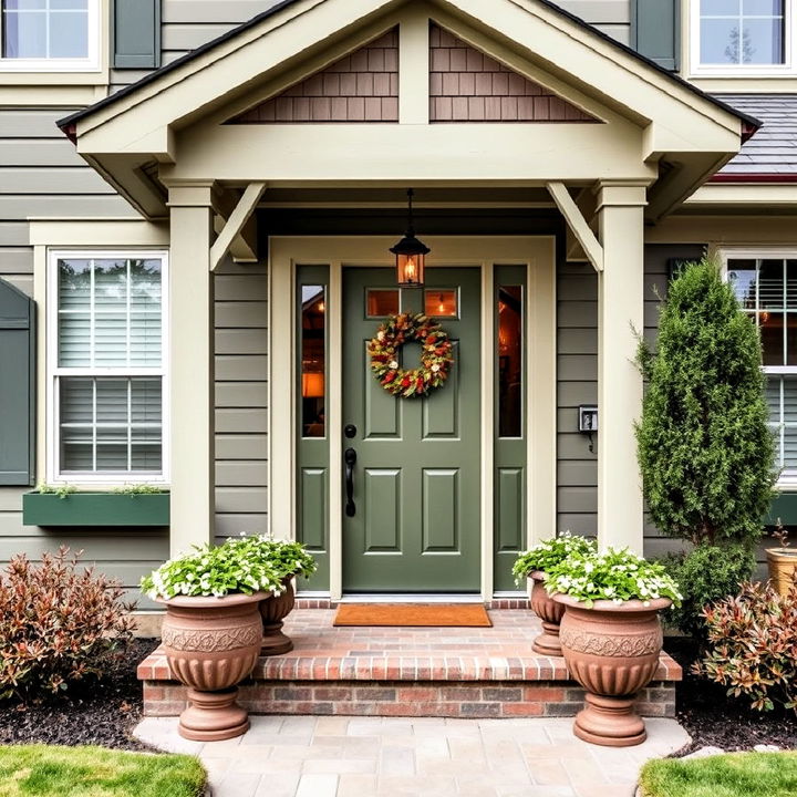 create a welcoming entry with olive green accents