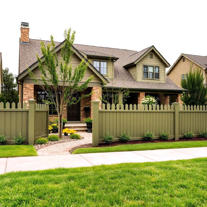 create harmony with olive green fencing exterior house