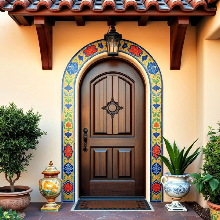 custom spanish style tilework on an entryway door