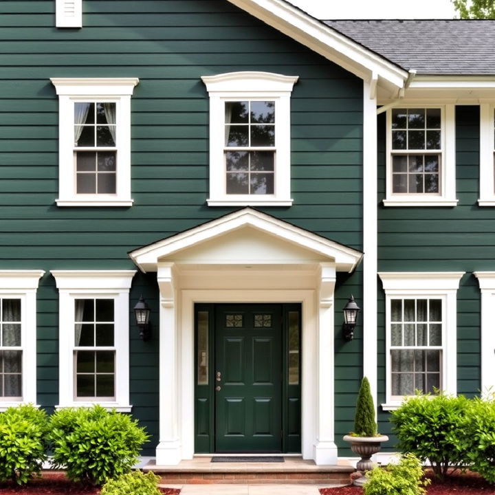 dark green exterior with crisp white trim