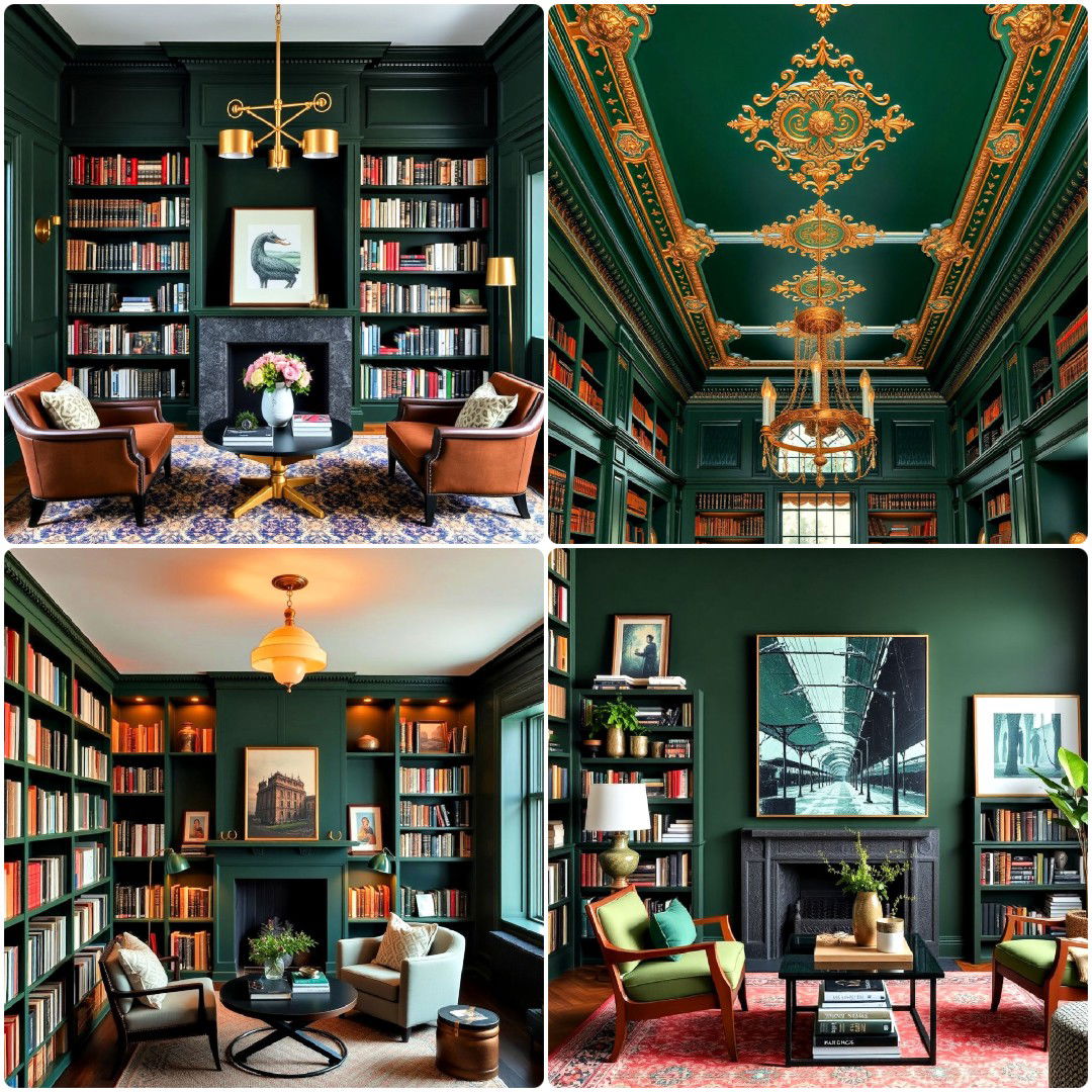 15 Dark Green Home Library Ideas for Luxurious Interiors