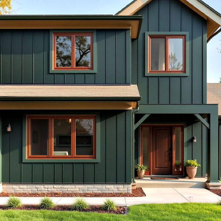 dark green with bronze window frames exterior home