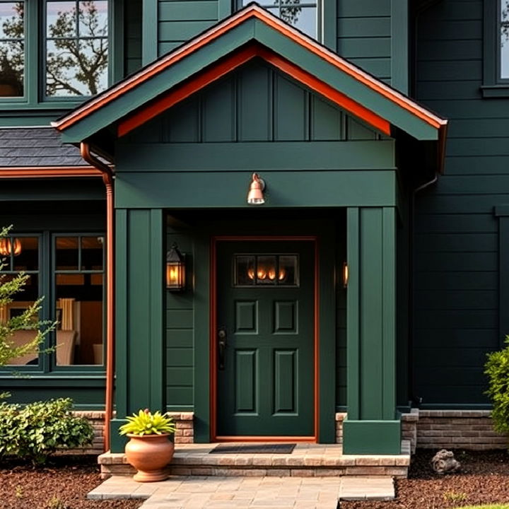 dark green with copper accents home’s exterior