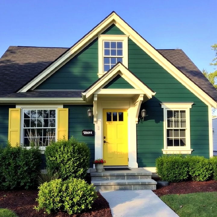 dark green with creamy yellow accents exterior home