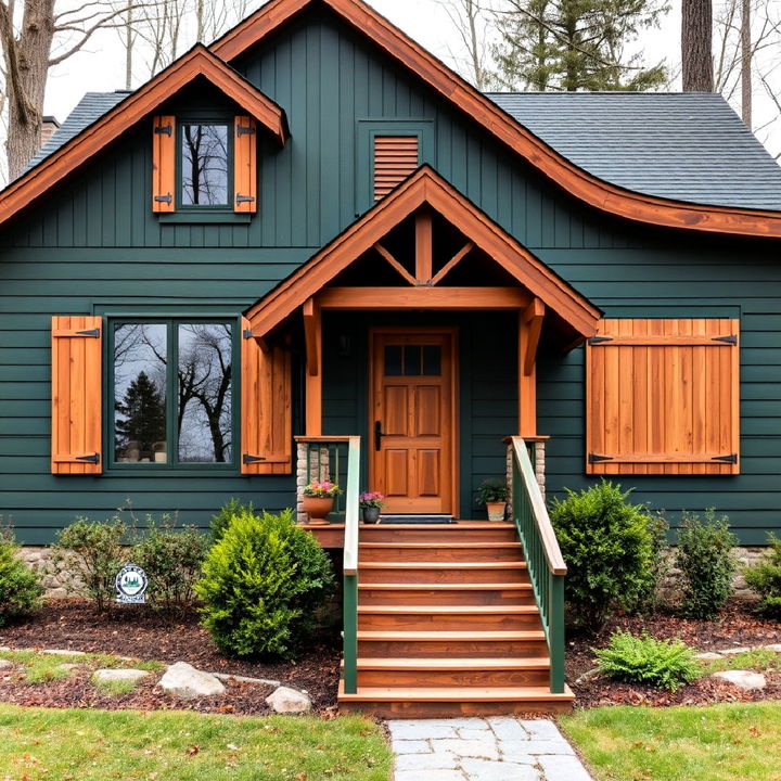 dark green with natural wood accents