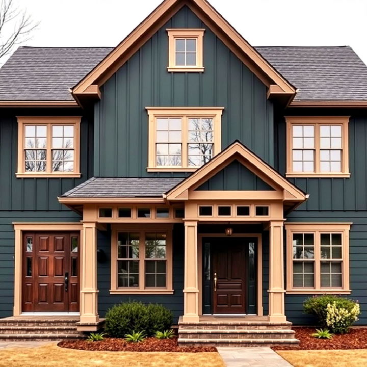 dark green with taupe doors and trim exterior home