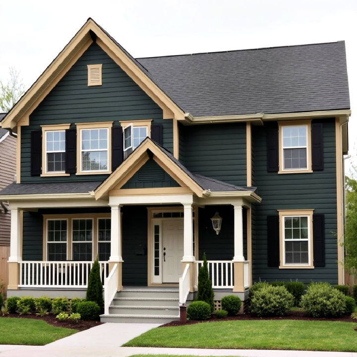 dark green with taupe trim exterior home