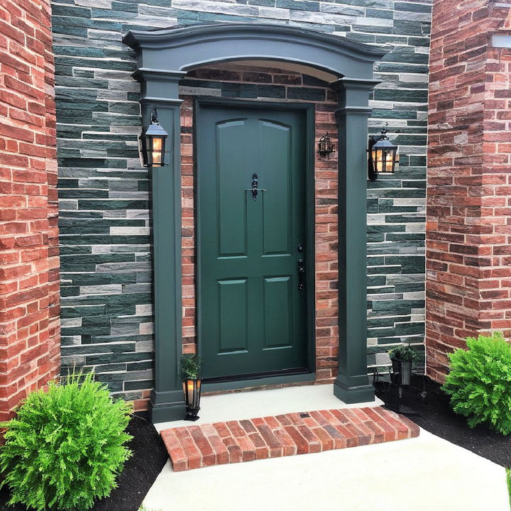 dark green with warm brick accent exterior paint color scheme