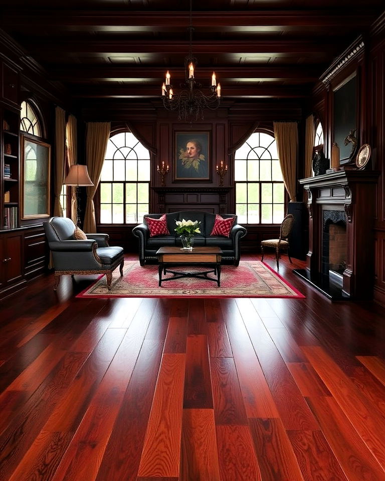 dark mahogany wood floor for formal atmosphere