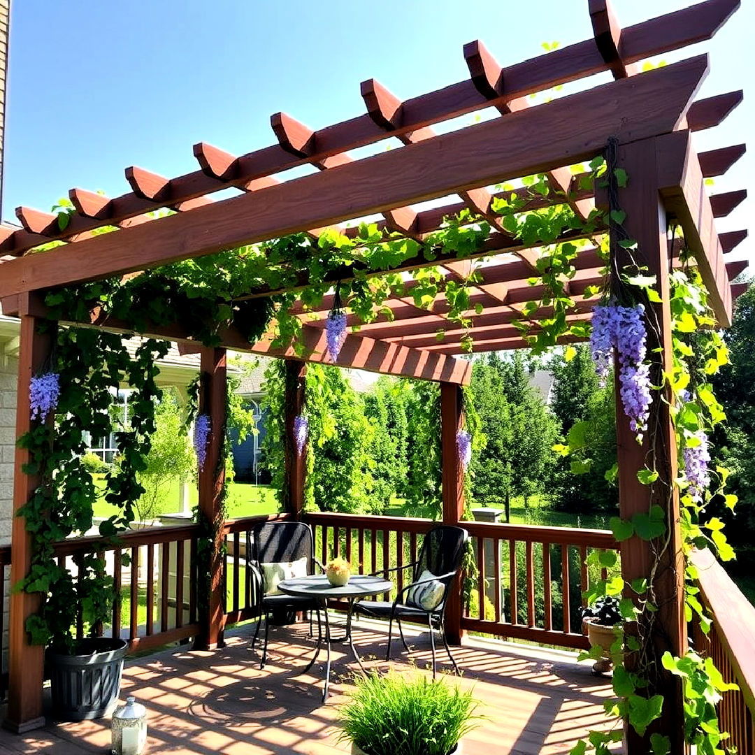 deck pergola with climbing vines