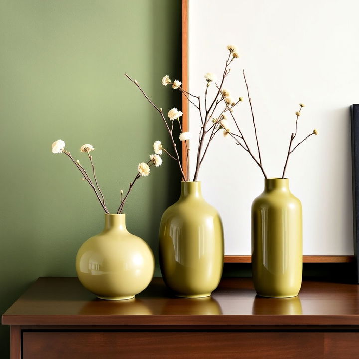 decorate with olive green vases for subtle accents