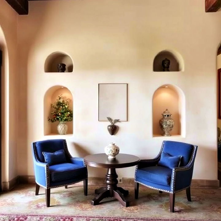 decorative spanish living room wall niches to display pottery