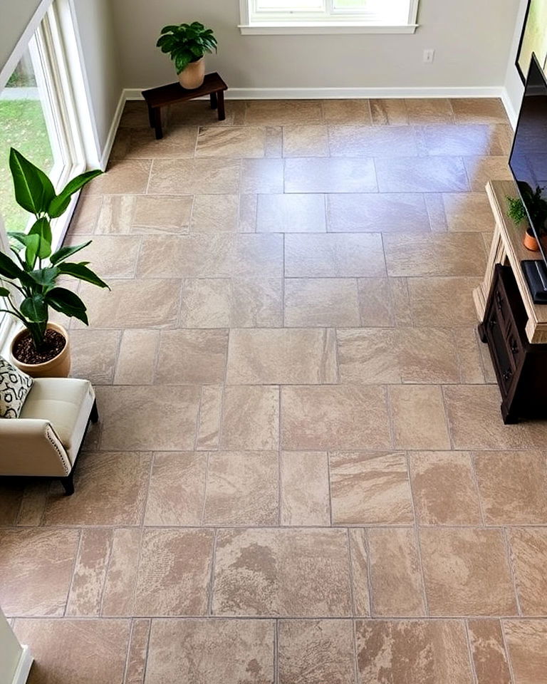 decorative stamped concrete living room flooring