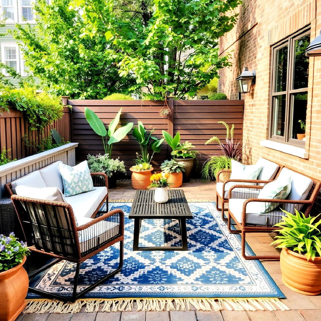 define your patio space with a rug