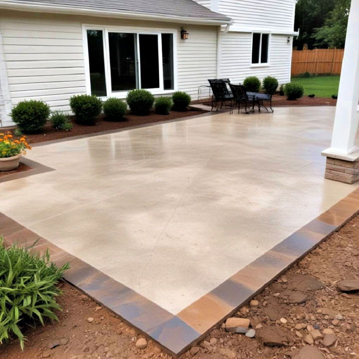 diamond cut border around a stamped concrete patio