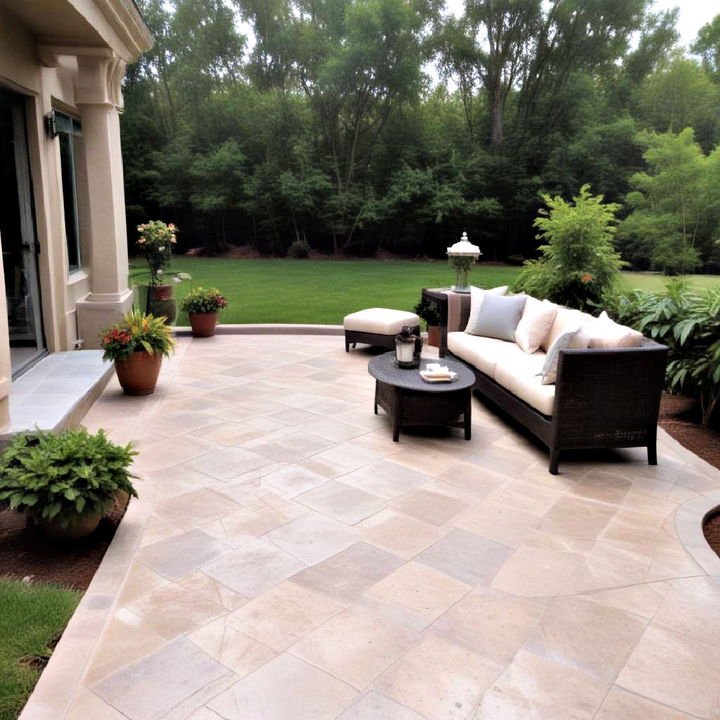 diamond tile patterns for a sleek stamped concrete patio