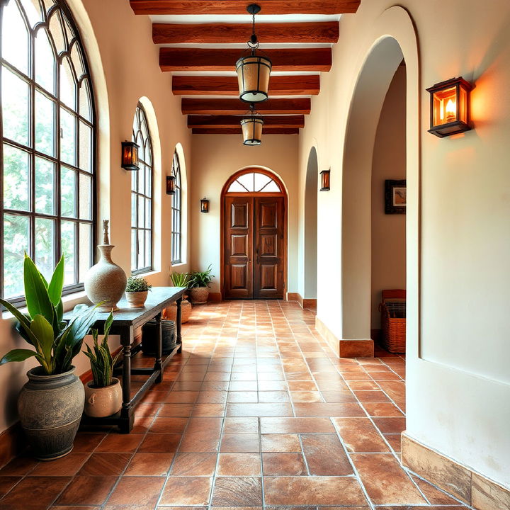 durable spanish style saltillo tile hallway flooring