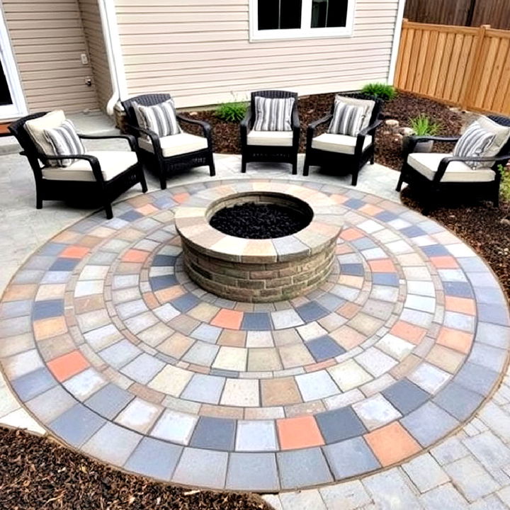 dynamic circular paver patterned stamped concrete patio