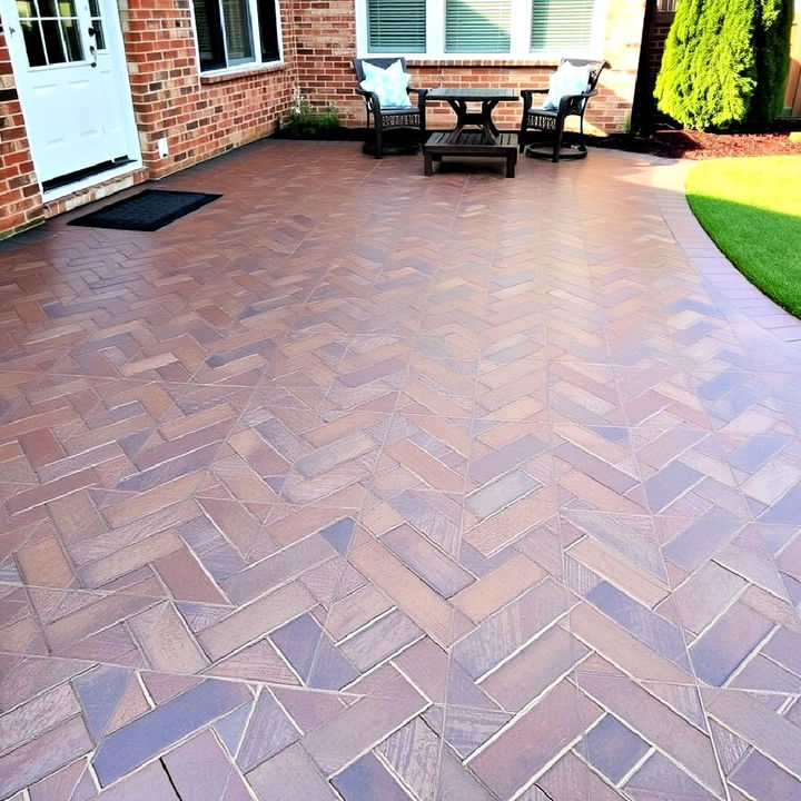 dynamic stamped concrete patio with multi toned staining