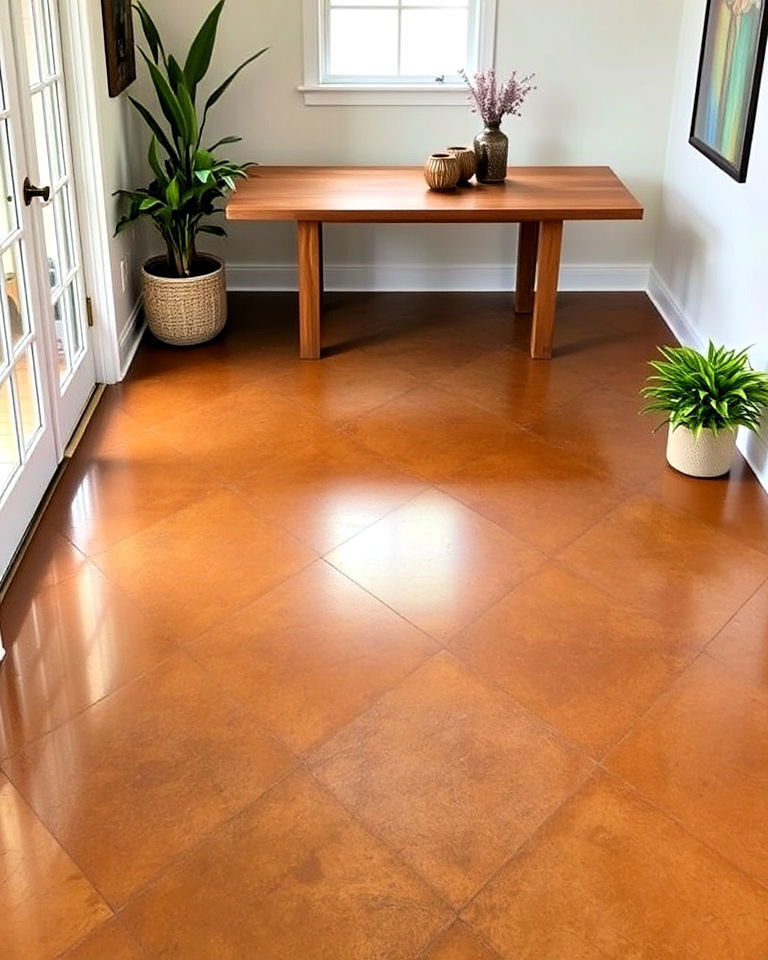 earthy brown stained concrete hallway floor