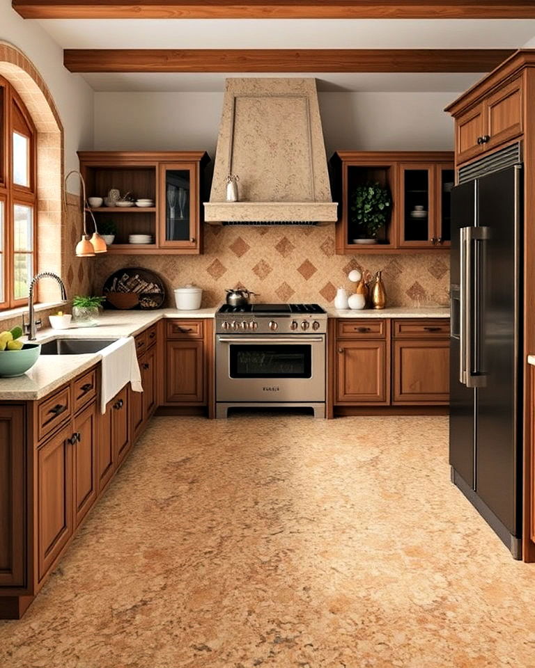 earthy tones terrazzo kitchen floor