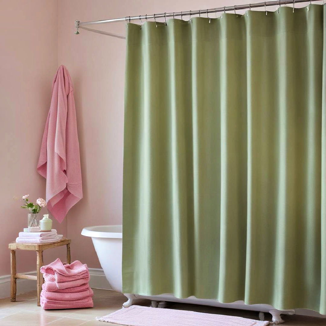 easy green shower curtain with pink towels