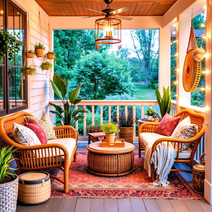 eclectic and rustic boho chic side porch decor