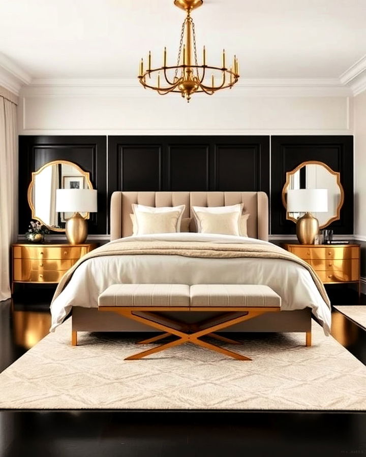 elegance black and gold bedroom