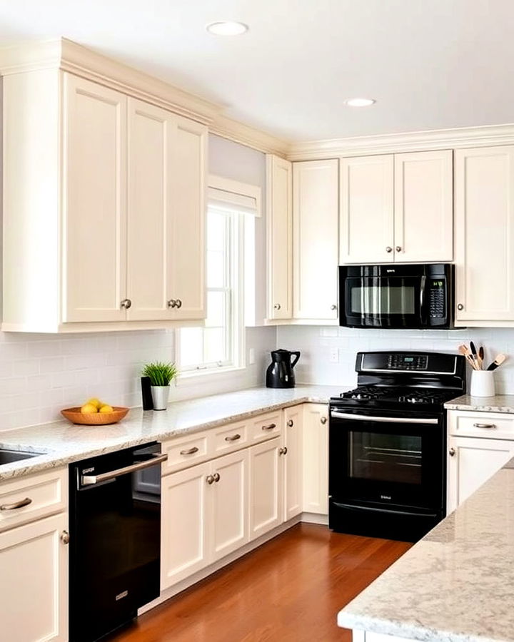 elegance ivory cabinets kitchens with black appliances