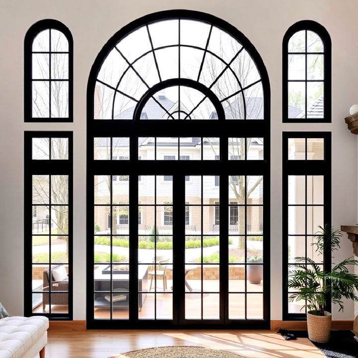 elegant arched windows with black frames