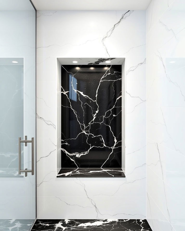 elegant black marble shower niche