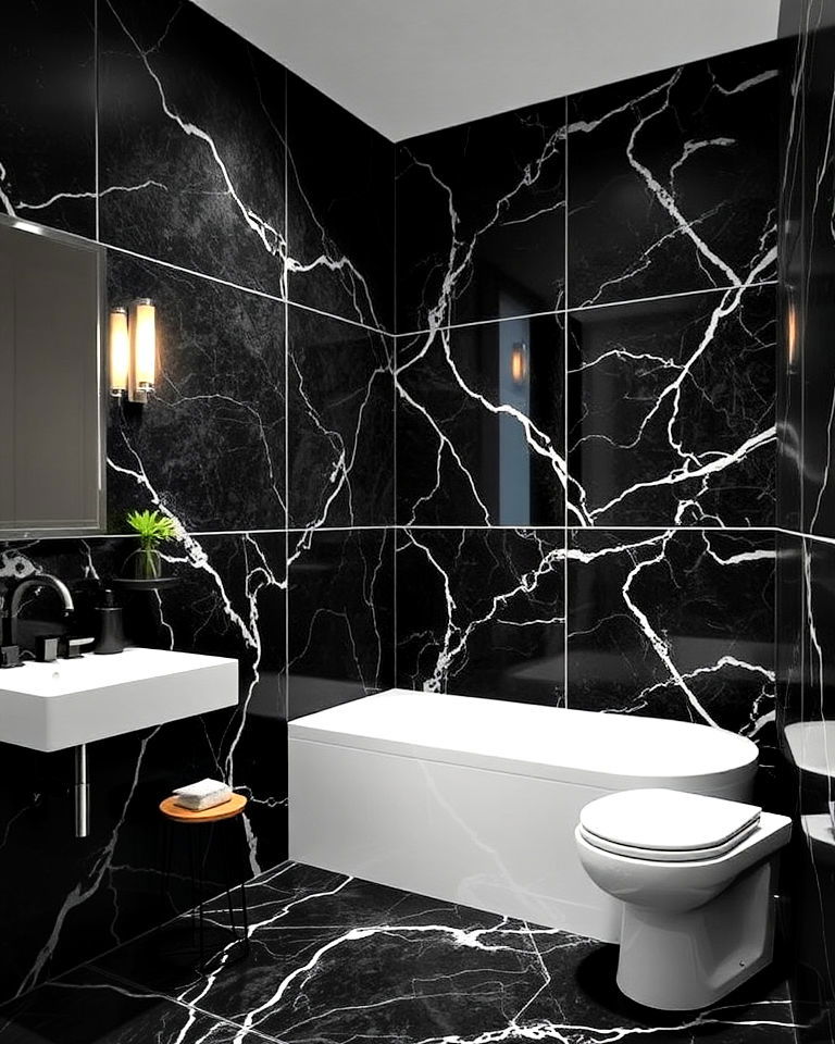 elegant black marble with white grout