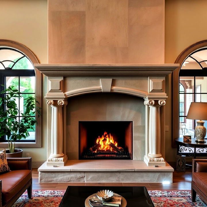 elegant cast stone fireplace