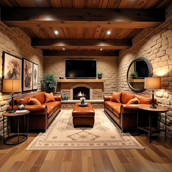 elegant leather furniture for rustic basement