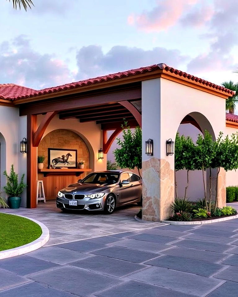 elegant mediterranean style car shelter