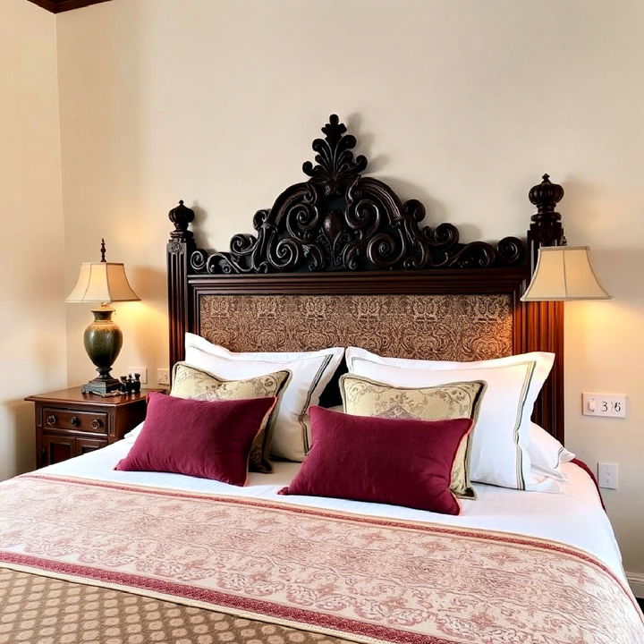 elegant spanish style carved wooden headboard